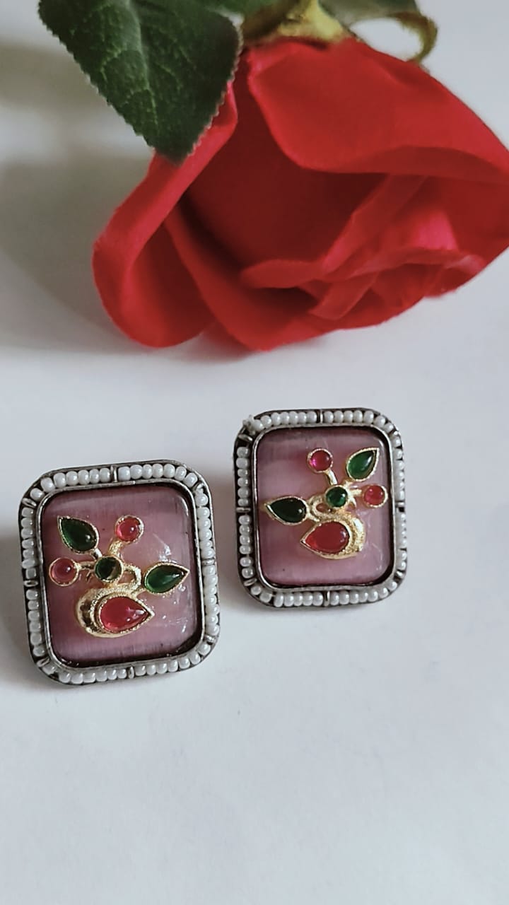 Pachi Kundan Stud Pink