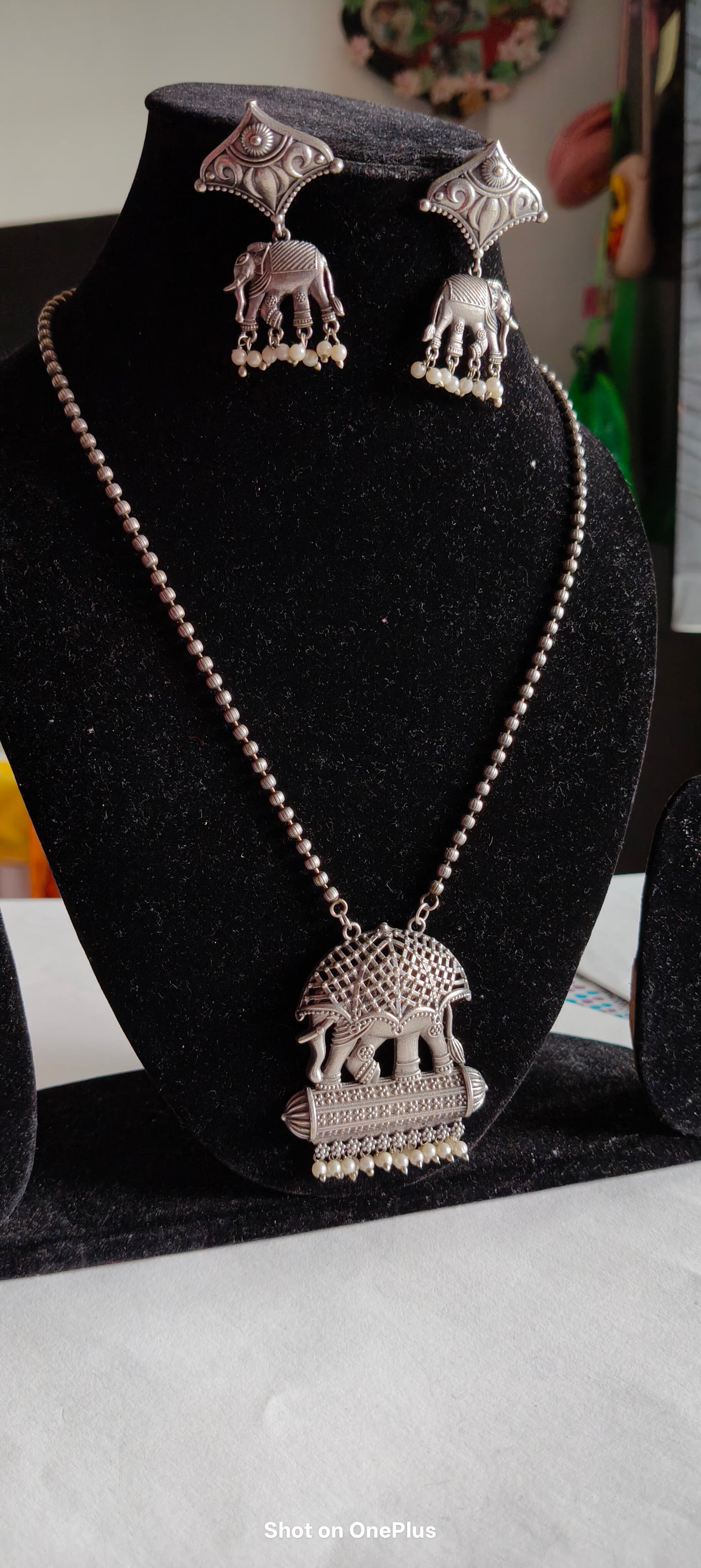 Silver Oxidized Necklace set(Elephant)
