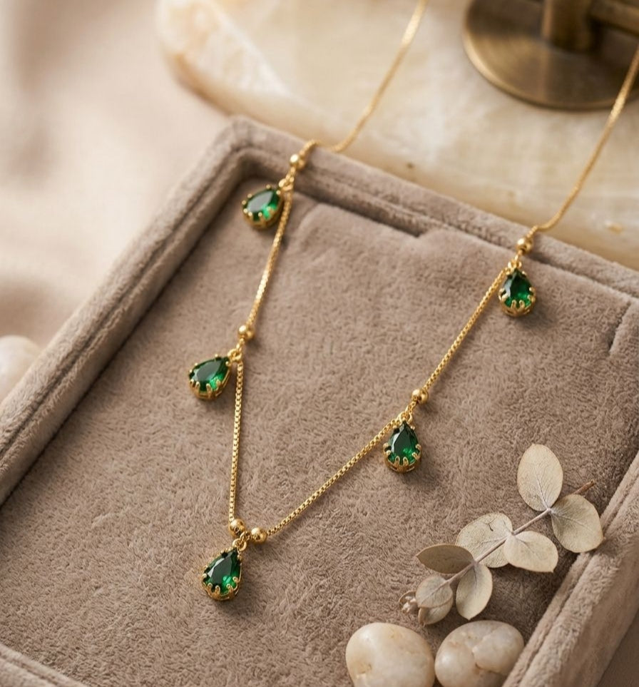 Green necklace with gold microplating