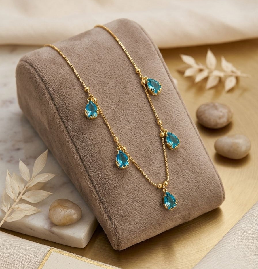 Blue necklace with gold microplating