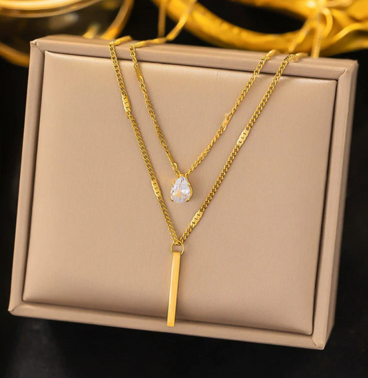 Dot Double layer  necklace-Anti tarnish