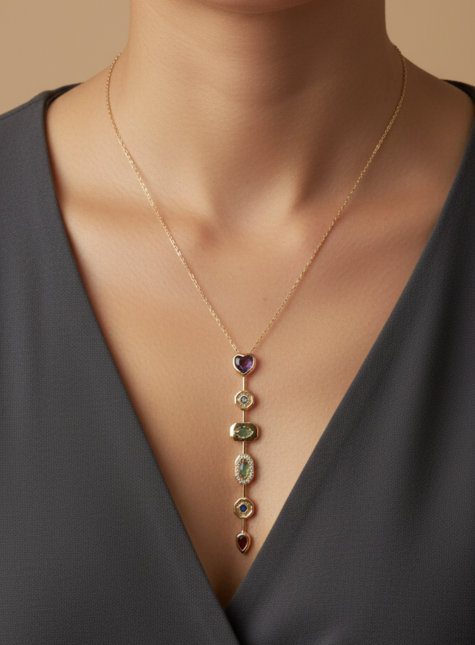 Long studded Chain Pendant