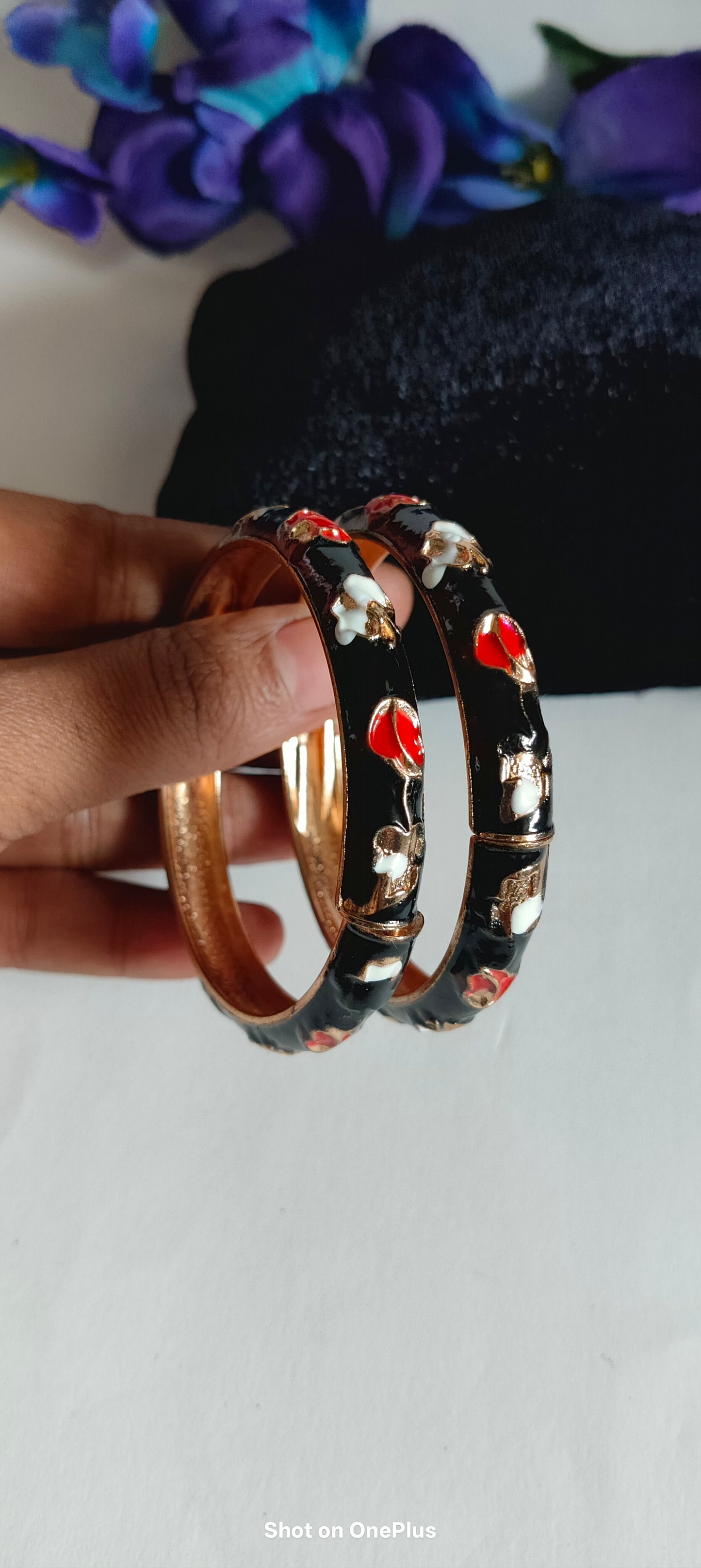 Black Meenakari Kada(Pair) | Waterproof | 001