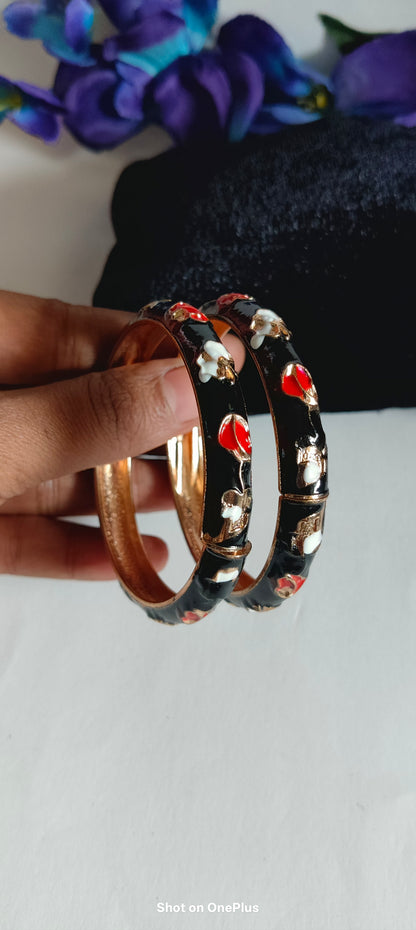 Black Meenakari Kada(Pair) | Waterproof | 001
