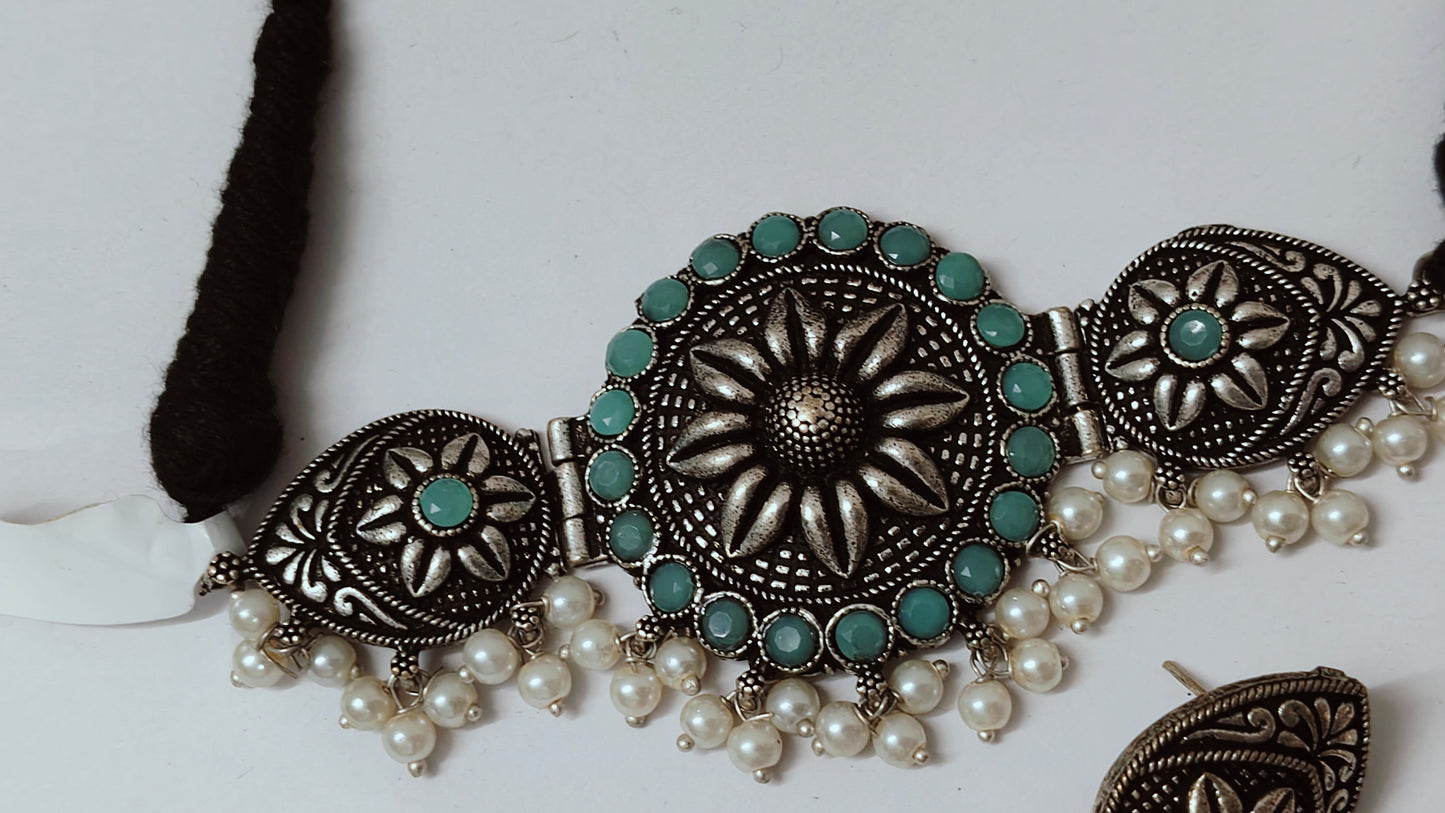 Choker set with earrings ,nose pin