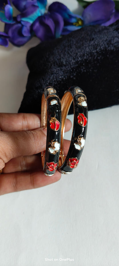 Black Meenakari Kada(Pair) | Waterproof | 001