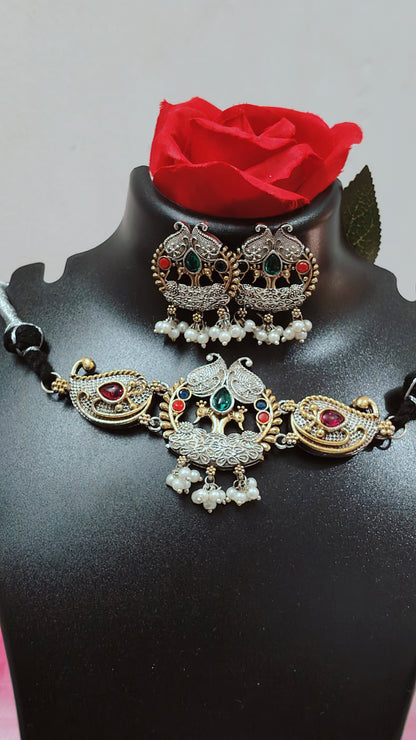 Dual tone Peacock necklace