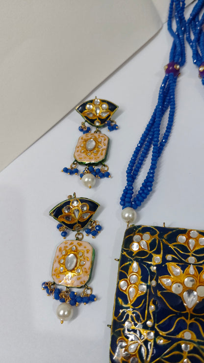 Kundan long necklace with Minakari(Blue)