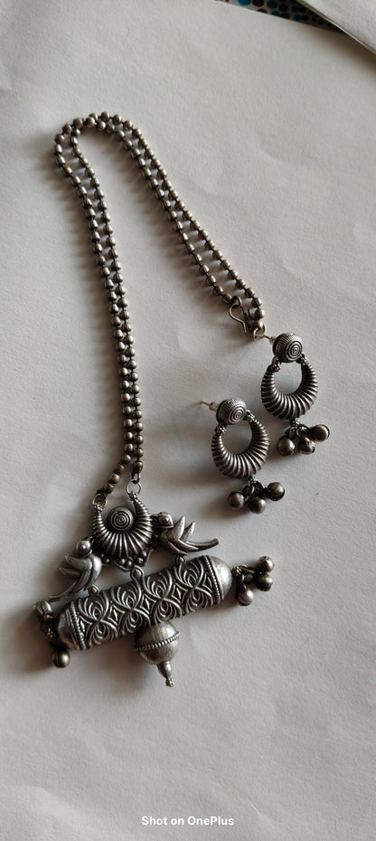 Silver Oxidized Necklace  set(Elephant) (Peacock)