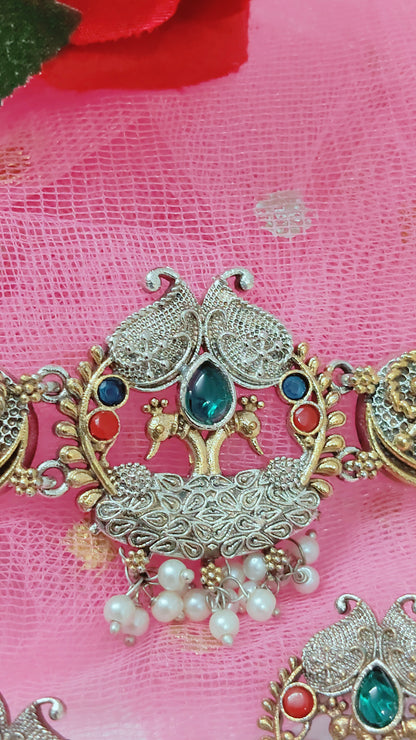 Dual tone Peacock necklace