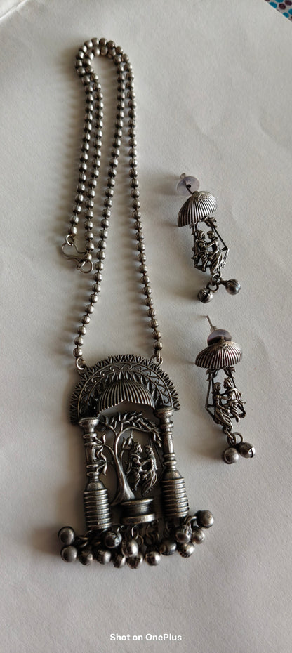 Silver Oxidized Necklace  set(Elephant) (Trees)