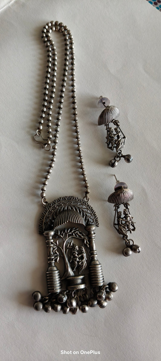 Silver Oxidized Necklace  set(Elephant) (Trees)
