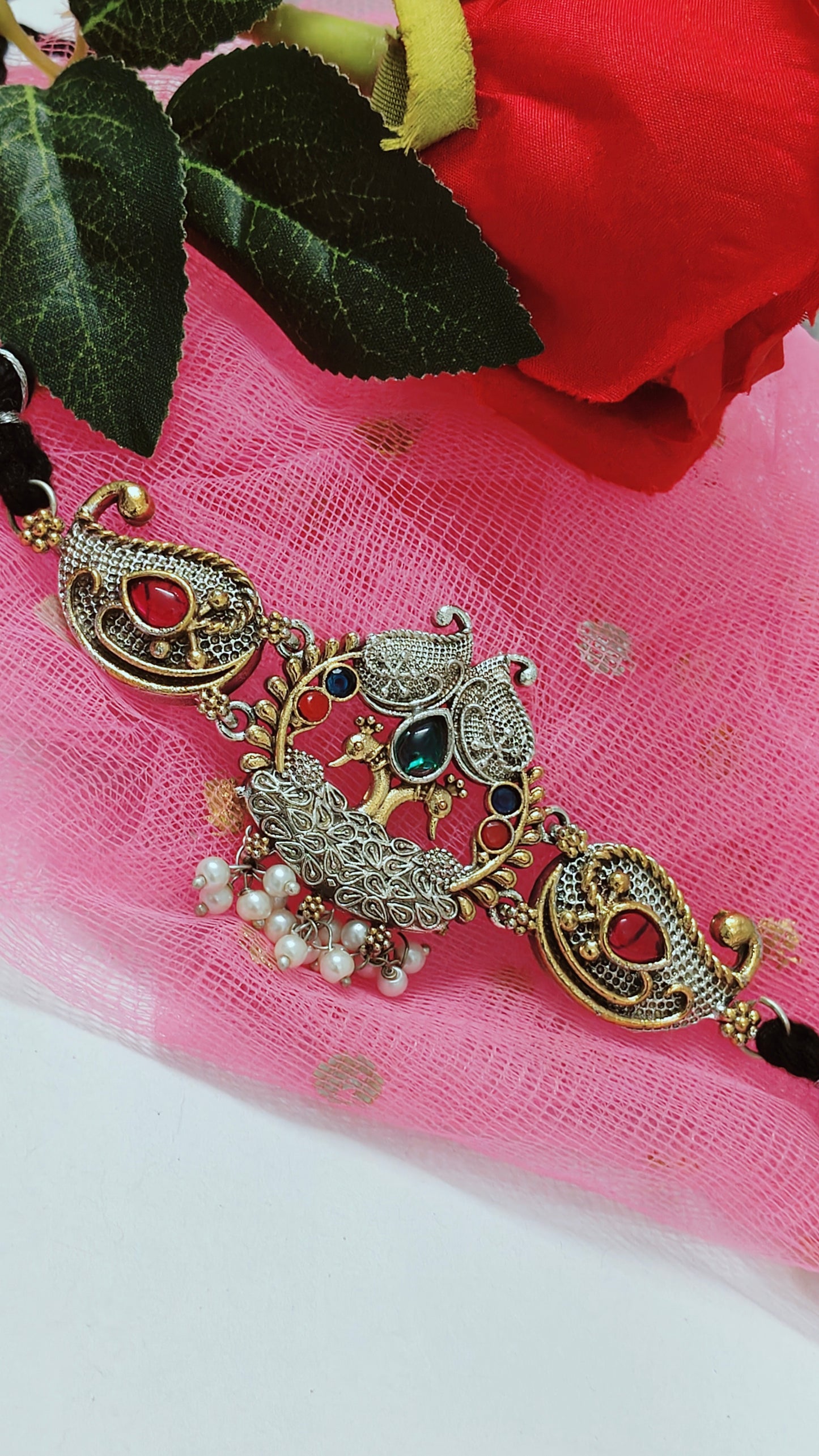 Dual tone Peacock necklace