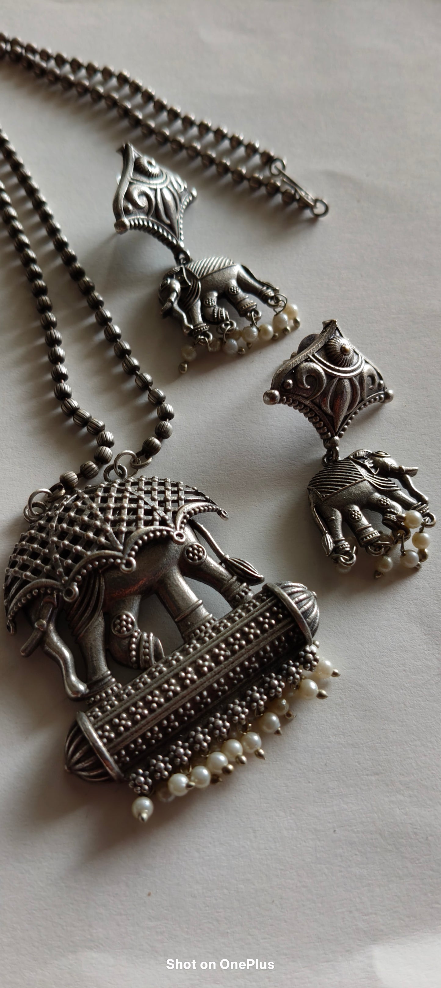 Silver Oxidized Necklace  set(Elephant)