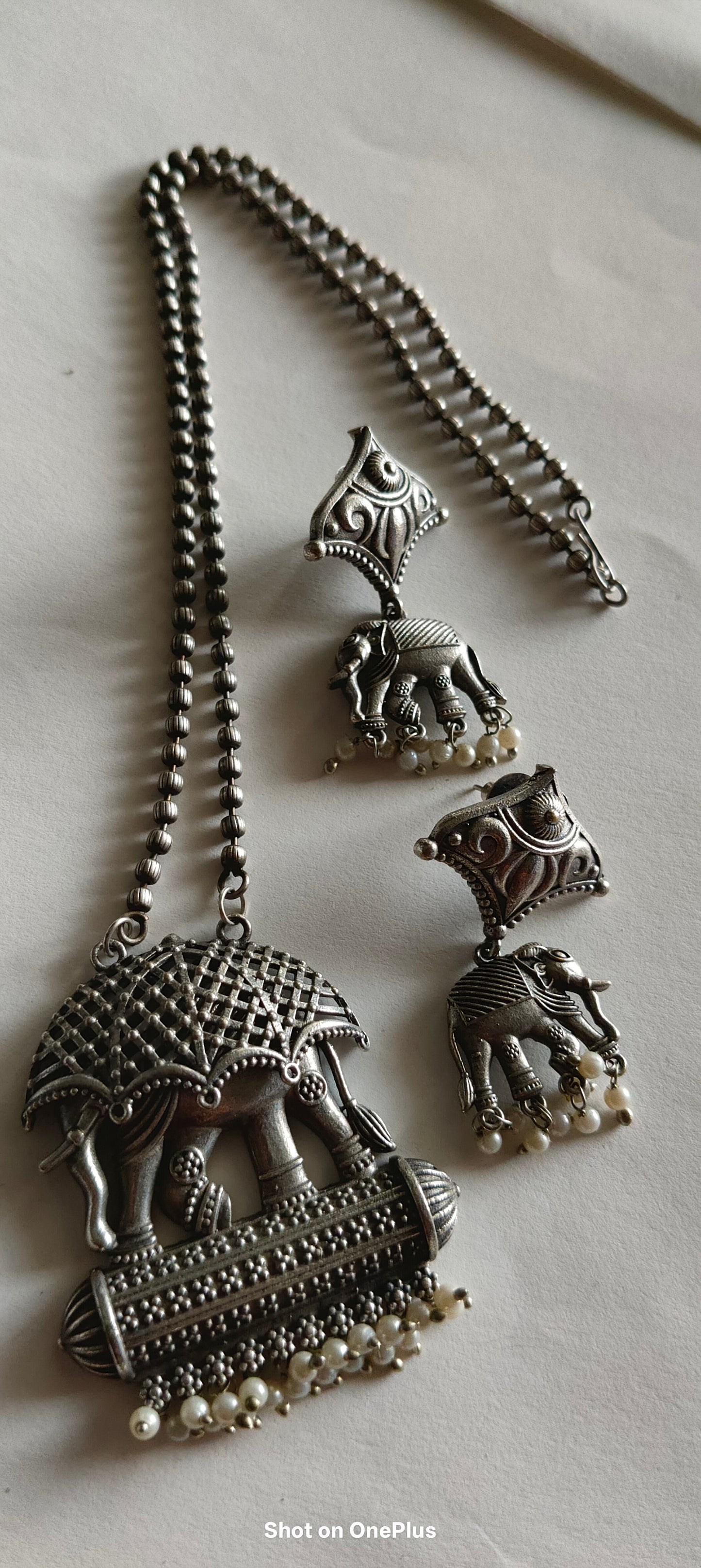 Silver Oxidized Necklace  set(Elephant)