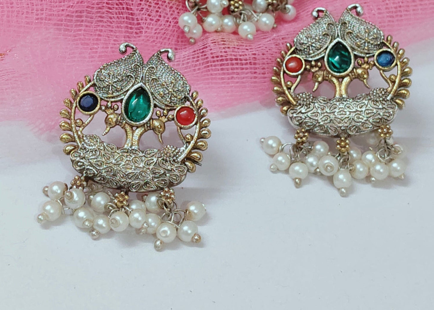 Dual tone Peacock necklace