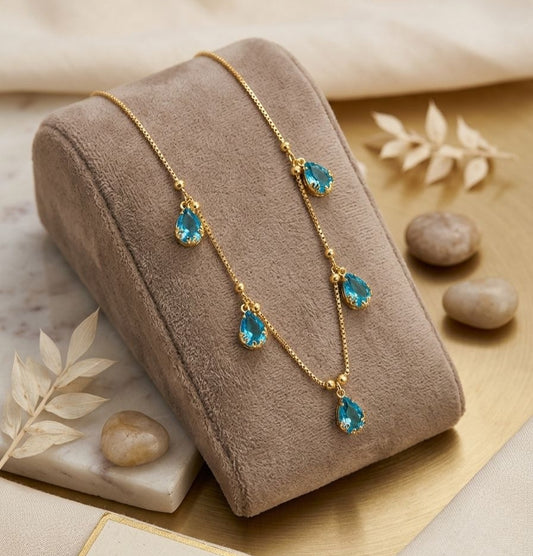 Blue necklace with gold microplating